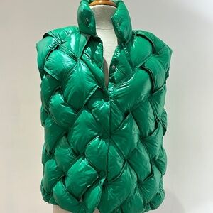 Green Basket Weave Puffer Vest (New-No Tags)